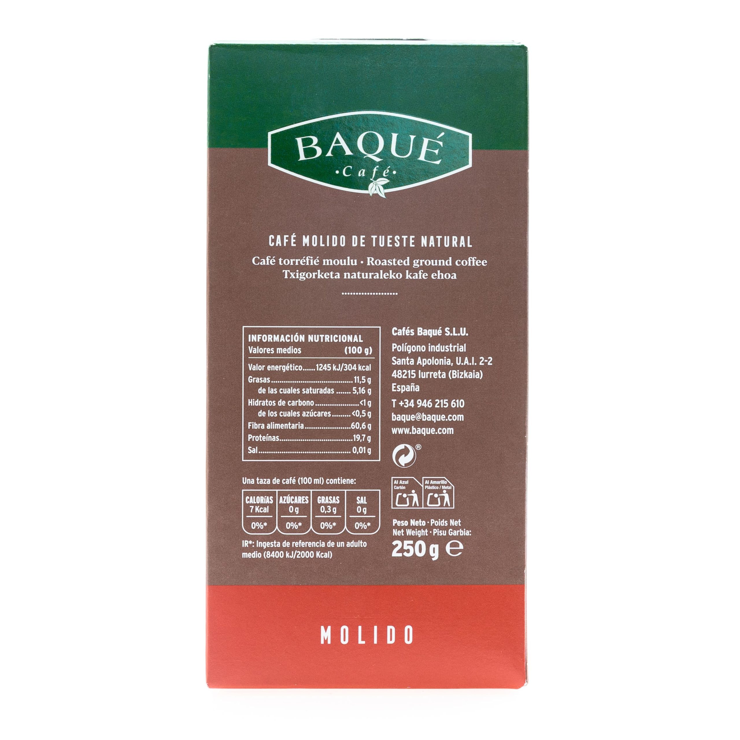 Café molido Gran Sabor, 250 g. - Cafés Baqué