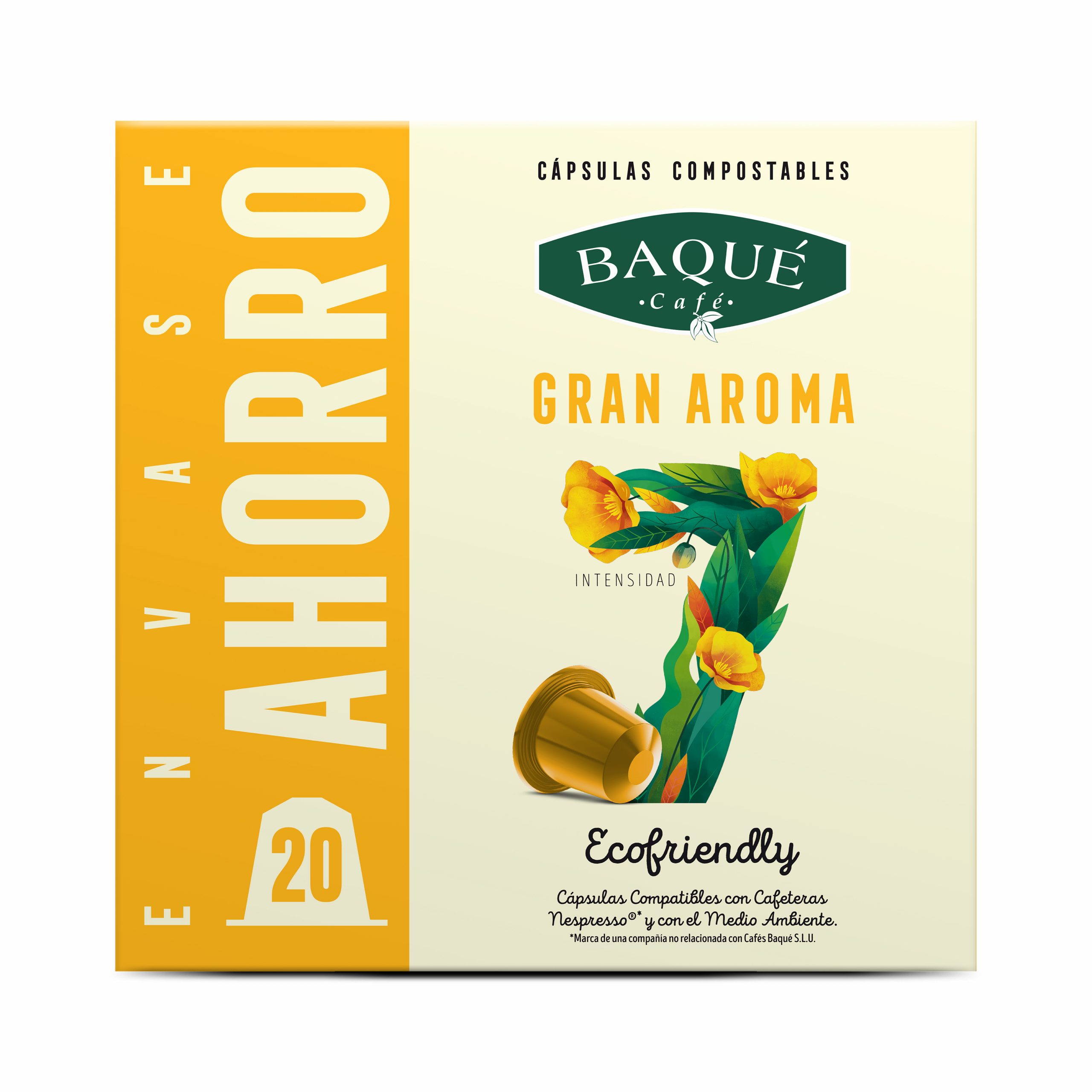 Gran aroma 20 cápsulas compostables compatibles NESPRESSO® - Cafés Baqué