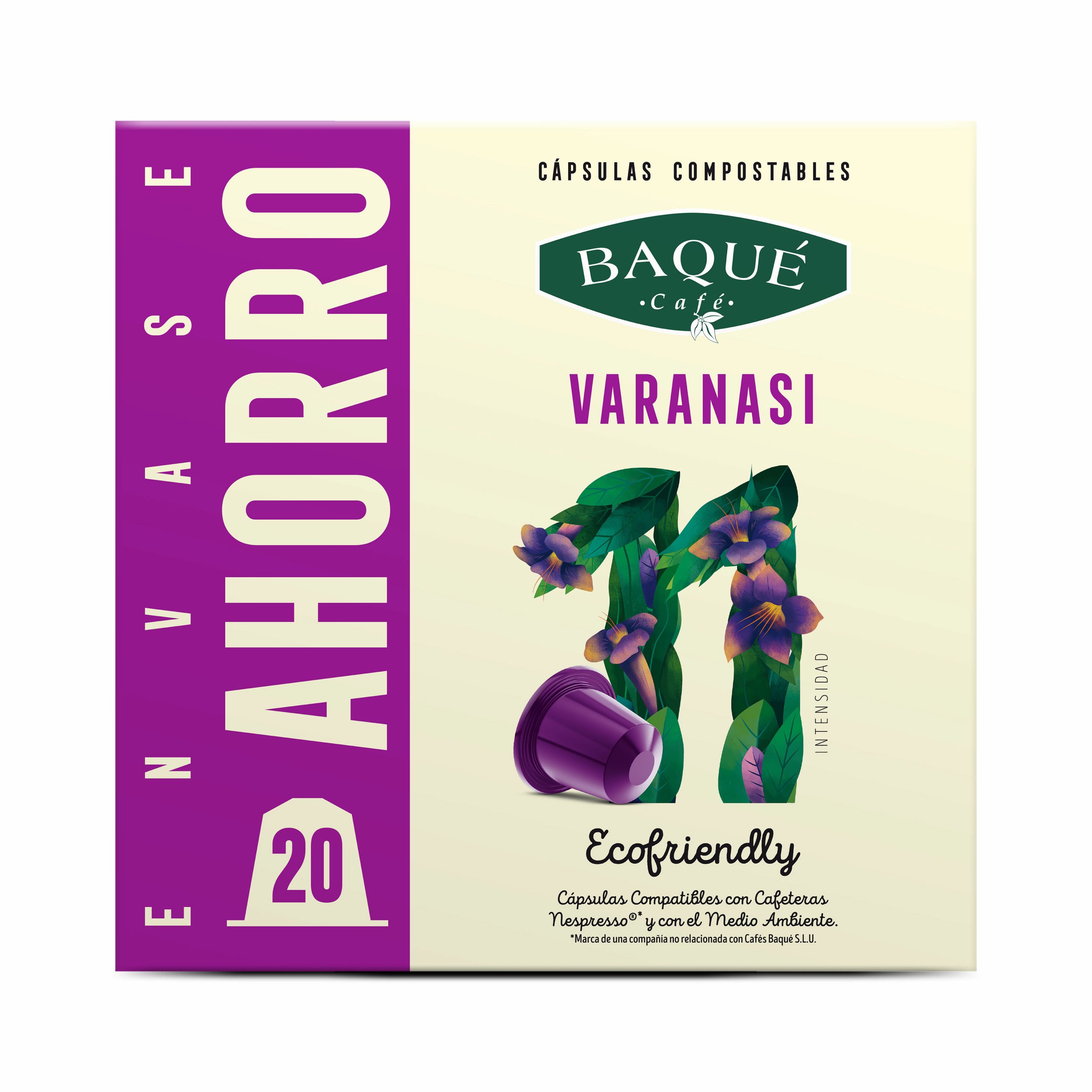 Varanasi 20 cápsulas compostables compatibles NESPRESSO® - Cafés Baqué