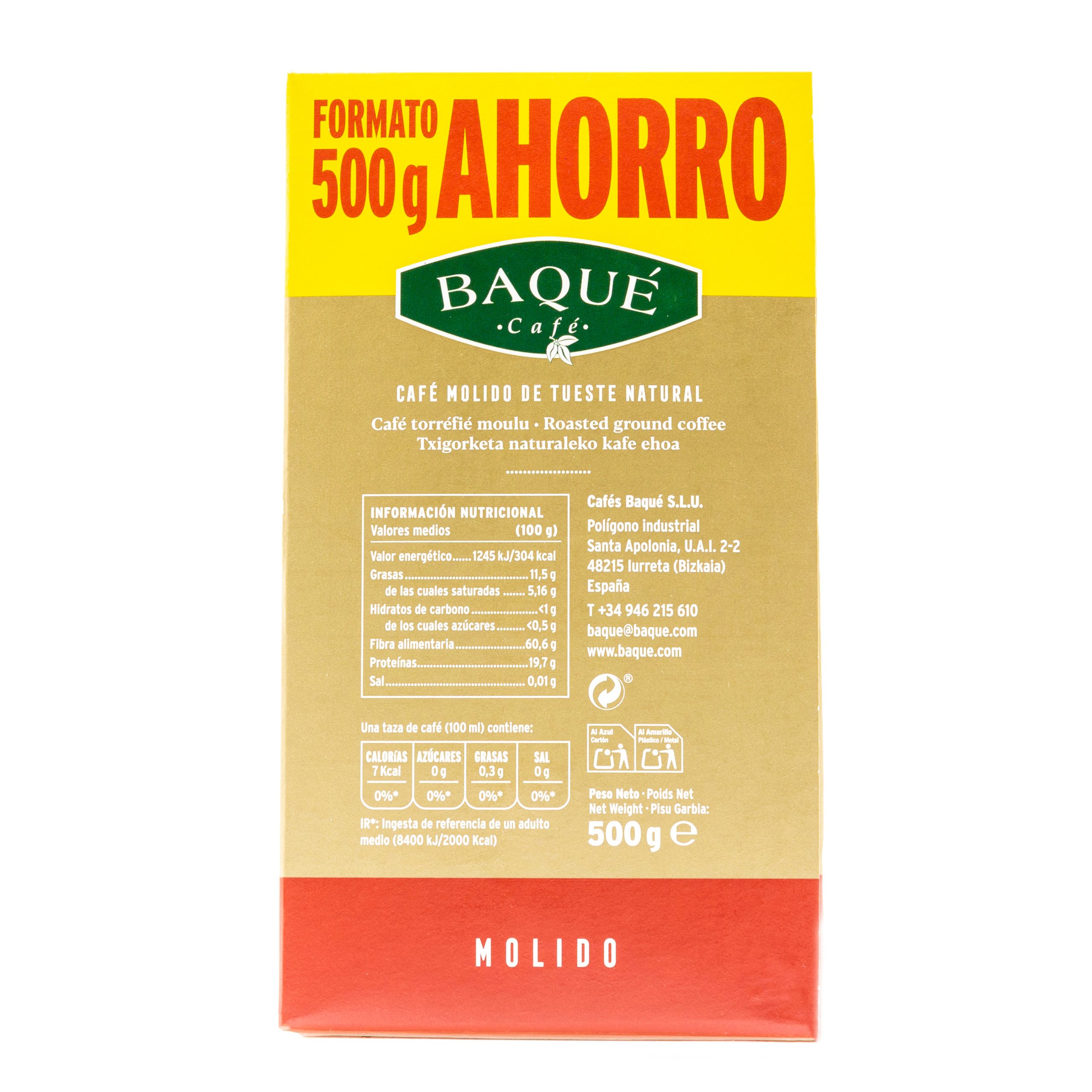 Café en grano Extra Intenso, 500 g. - Cafés Baqué